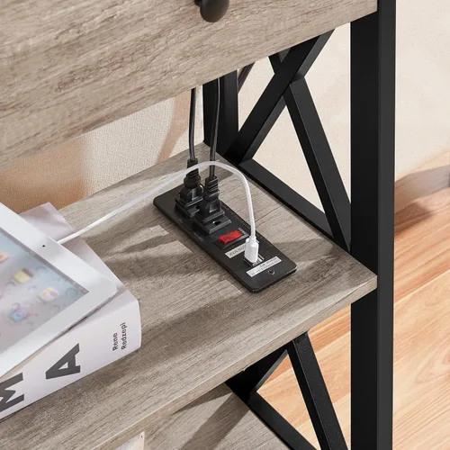 Vista 6 de Yaheetech Mesa consola con tomas de corriente y puertos USB, mesa de entrada de madera con cajón y estantes abiertos, mesas de sofá estrechas