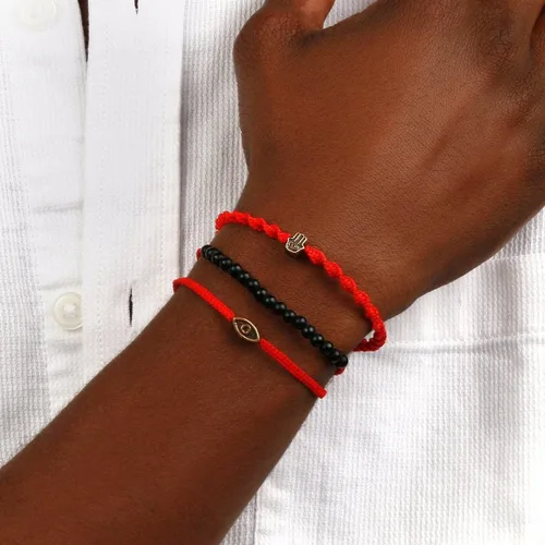 Vista 3 de KARMA AND LUCK - Brave Gaze - Men's Real Matte Onyx Jade Stone Bronze Brass Evil Eye Charm Red String Adjustable Drawstring Closure Bracelet