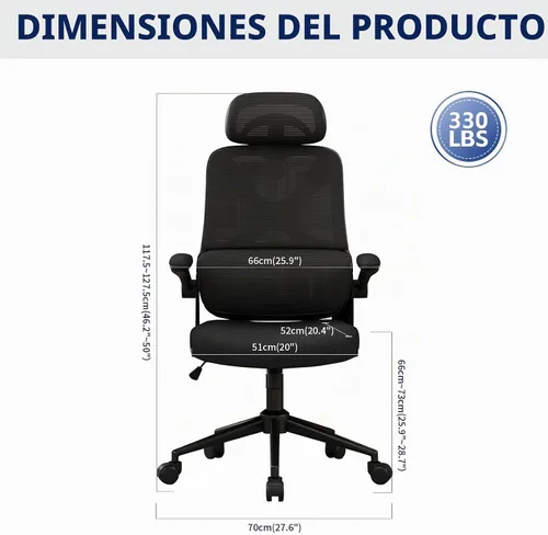 Vista 3 de Silla ergonómica de oficina – Silla de escritorio con reposacabezas ajustable soporte lumbar silla de computadora – Silla cómoda de malla