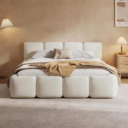 Vista 14 de Christopher Knight Home Hazel - Cama de plataforma tamaño King, cabecero y pie de cama gruesos de lino, camas tapizadas con base sólida