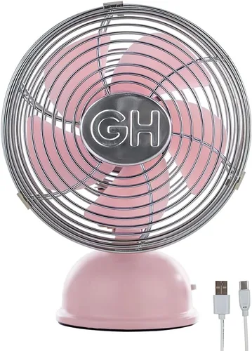 Vista 11 de Good Housekeeping 92512 Ventilador Personal Retro Oscilante de 5 pulgadas Totalmente Metálico Alimentado por USB, Níquel Cepillado