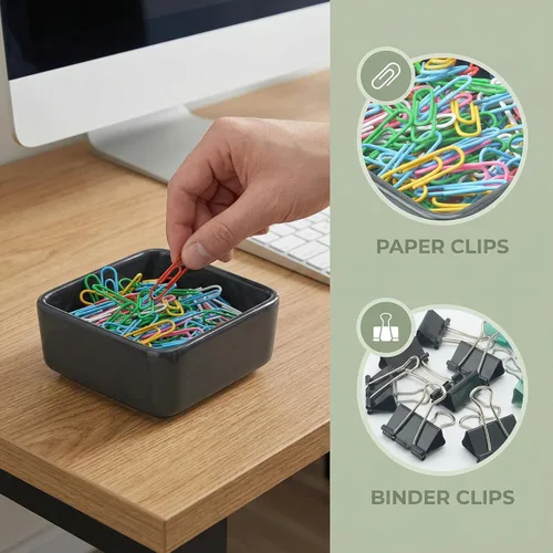 Vista 3 de Organizador de clips de papel de cerámica, dispensador cuadrado para escritorio, soporte de clip de carpeta y soporte para pasador Bobby, regalo