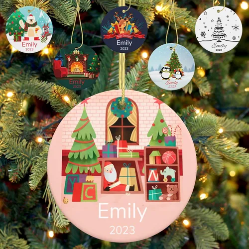 Vista 9 de Adorno personalizado para la primera Navidad del bebé, adornos de Navidad con foto personalizada 2023 con imagen y nombre, regalos personalizados