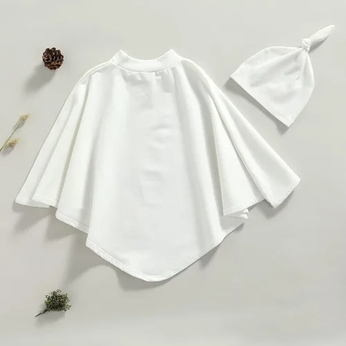 Vista 6 de Disfraz de Halloween para bebé, niña, niño, capa de fantasma, capa con estampado de mueca y sombrero, traje de cosplay B-blanco Smiley Capa Con