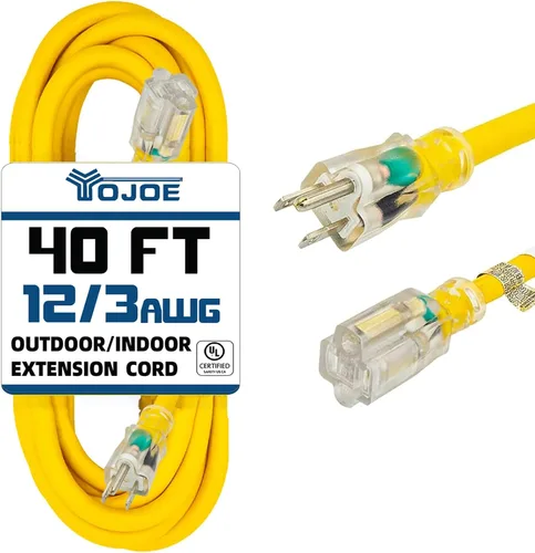 Vista 17 de YOJOE Extensión de cable para interiores y exteriores con extremo iluminado, cable resistente de 3 puntas 15A a prueba de inclemencias del tiempo