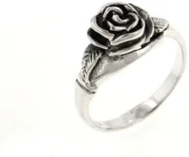 Vista 2 de Anillo pequeño de plata de ley con detalle de rosa (tamaños 3, 4, 5, 6, 7, 8, 9, 10, 11, 12, 13, 14, 15)