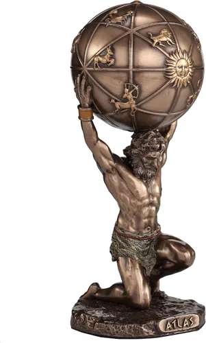 Vista 2 de Veronese Design 5 1/2 pulgadas Atlas The Titan Who Hold The Sky Escultura Resina Escultura Acabado en Bronce Fundido en Frío