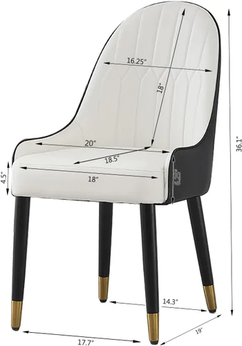 Vista 2 de Montary Juego de 2 sillas de comedor, modernas sillas de cuero de mediados de siglo en blanco y negro con patas de metal sólido y respaldo