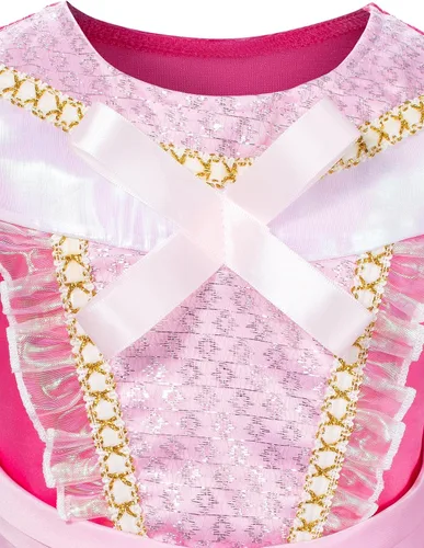 Vista 5 de Vestido de princesa rosa para niñas, vestido de belleza durmiente con accesorios Sleeping Beauty Costume for Birthday, Halloween, Trick or Trea