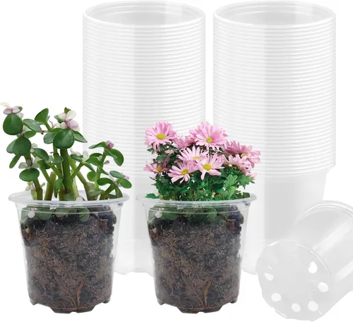 Vista 10 de RooTrimmer Paquete de 100 macetas transparentes de 2.8 pulgadas con agujeros de drenaje, macetas transparentes para semillero, macetas redondas
