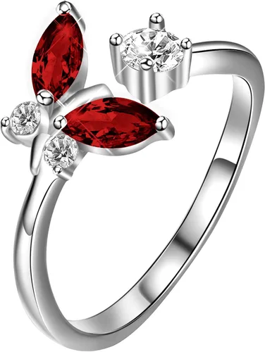 Vista 7 de AOBOCO - Anillo abierto de mariposa de plata esterlina ajustable, adornado con cristal de Austria, joyería para regalo de aniversario o cumpleaños