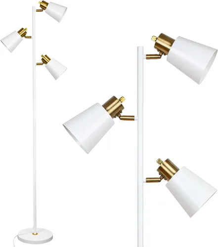Vista 9 de Lámpara de pie estilo árbol para sala de estar, lámpara de pie industrial de 3 luces con 3 bombillas LED, cabezas giratorias ajustables, lámpara