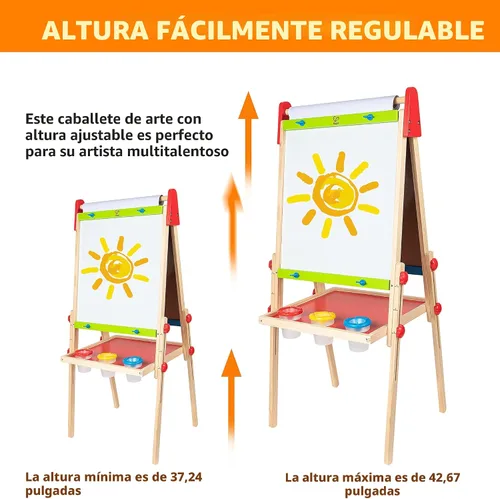 Vista 6 de Caballete de madera para niños con rollo de papel y accesorios Hape All-in-One