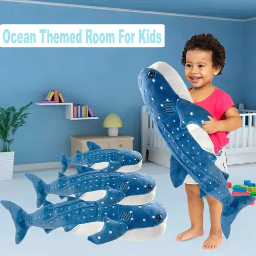 Vista 9 de Mukouxun 47 cm Tiburón Ballena de Peluche Tiburón Ballena de Peluche para Niños Almohadas de Peluche de Tiburón Ballena Muñeca de Ballena Azul