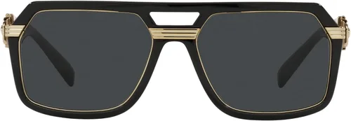 Vista 3 de Versace Gafas de sol para hombre, montura negra, lentes gris oscuro, 2.283 in