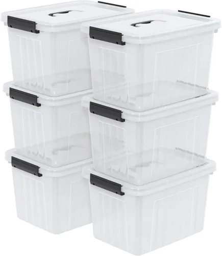 Vista 8 de Cajas de almacenamiento de plástico de 6 cuartos de galón con tapas y asas, contenedor de almacenamiento de cierre transparente, 6 paquetes