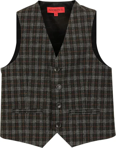 Vista 14 de Gioberti Chaleco de traje formal a cuadros Tweed para niño 63 - Gráfico Marrón