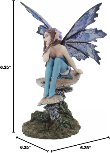 Vista 2 de Pacific Giftware Figura de estatua de hada azul de 6.25 pulgadas sentada en la seta