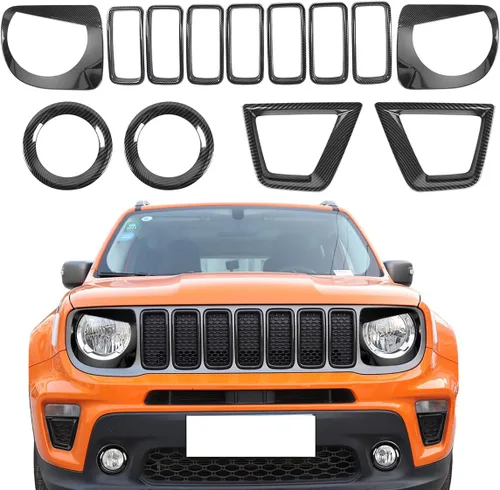 Vista 10 de Insertos de rejilla + lámpara antiniebla delantera + bisel de señal de giro + cubierta de faro delantero para Jeep Renegade 2019+, rojo