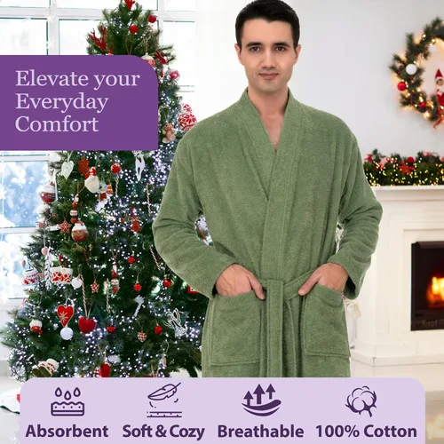 Vista 5 de TowelSelections Bata para hombre. Bata tipo kimono, de algodón con bucles turco, hecha en Turquía. Arona
