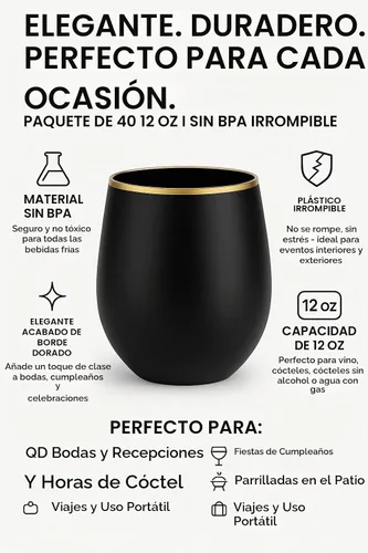Vista 3 de Paquete de 40 copas de vino de plástico desechables de 12 onzas, con borde