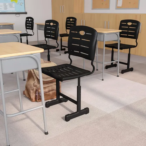 Vista 9 de Flash Furniture Silla de estudiante negra de altura ajustable con marco de pedestal negro