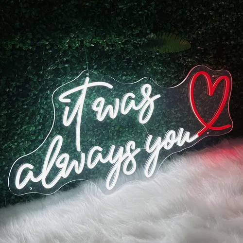 Vista 6 de Letrero de neón personalizado con texto en inglés «It Was Always You», letrero de neón personalizado con corazón para boda, fiesta de compromiso