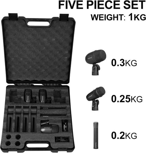 Vista 9 de Depusheng Juego de micrófonos de batería de 5 piezas con 3 micrófonos de percusión dinámicos y 2 micrófonos de percusión de condensador, ideal