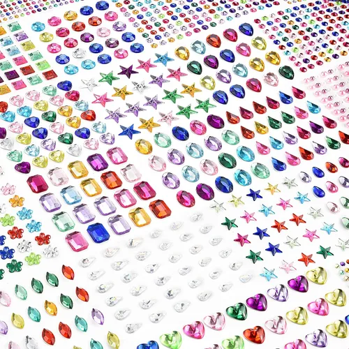 Vista 8 de 2102 piezas de calcomanías de gemas, gemas autoadhesivas para manualidades, diamantes de imitación para manualidades, calcomanías de diamantes