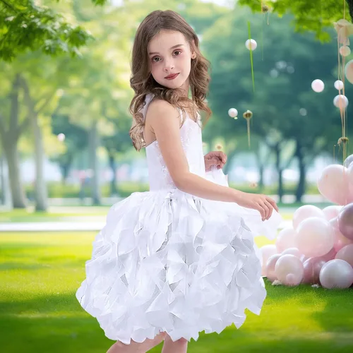 Vista 7 de Vestido tutú para niñas con capas de organza y sauces, traje de cumpleaños, vestido de fiesta de tul con lentejuelas para Pascua, cumpleaños
