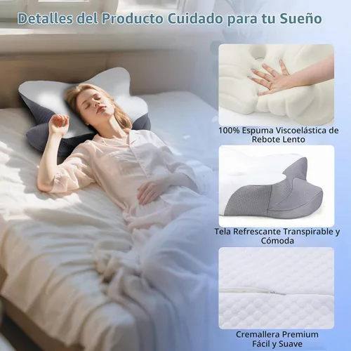 Vista 7 de Almohada cervical de espuma viscoelástica, almohada refrescante para dormir, almohadas ergonómicas de espuma viscoelástica para apoyo del cuello