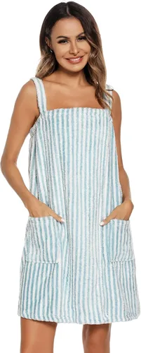 Vista 112 de Veseacky Toalla de baño para mujer con bolsillo, bata de spa ajustable y diadema facial