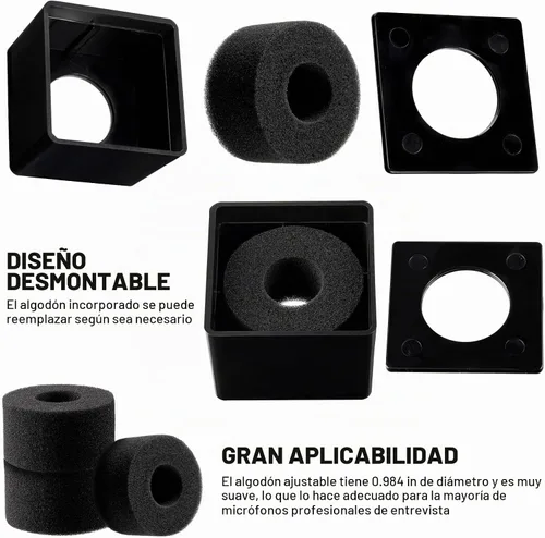 Vista 3 de Estación de bandera de micrófono, cubo cuadrado portátil, de espuma ABS, con logotipo, equipo de estudio, accesorios de micrófono para entrevista