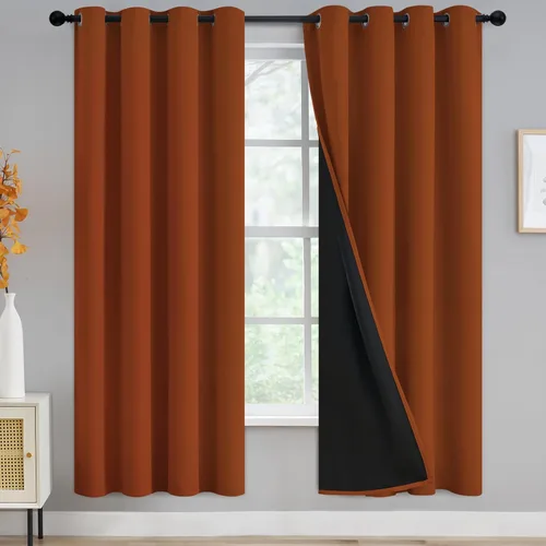 Vista 126 de Yakamok Cortinas negras, cortinas de ventana con aislamiento térmico y eficiencia energética para dormitorio, cortinas opacas completas y cortinas