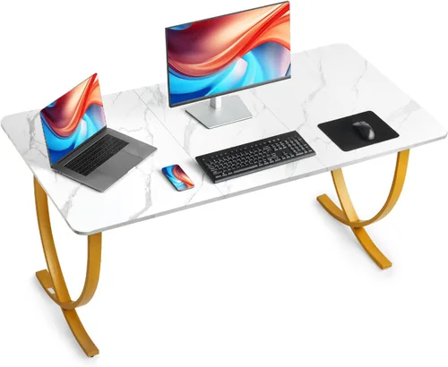 Vista 10 de VEVOR Escritorio ejecutivo de 63 pulgadas, mesa de oficina rectangular grande y moderna, mesa ejecutiva de madera resistente con orificio de Nogal