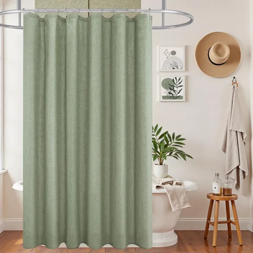 Vista 25 de KOUFALL Cortina de regadera para cubículo de 36 x 72 pulgadas, cortina de regadera pequeña de tela de lino de medio tamaño para autocaravana, verde