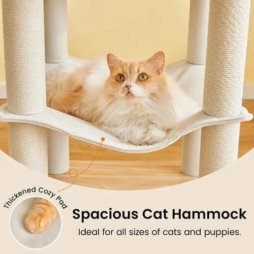 Vista 6 de Árbol para gatos moderno de 64 pulgadas, torre para gatos de interior con varios niveles, con 7 postes rascadores completamente envueltos, 2 Marrón