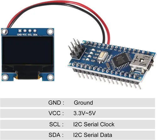 Vista 3 de Módulo de pantalla OLED I2C IIC 128X64 0.96 pulgadas módulo de pantalla SSD1315 pantalla con pines para Arduino UNO R3 STM - luz azul