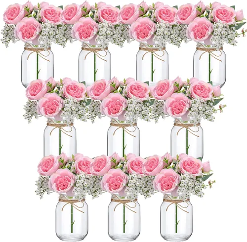 Vista 13 de XunYee Juego de 10 centros de mesa con tarro de albañil de flores, jarrones decorativos para fiestas de compromiso, despedidas de soltera, centros