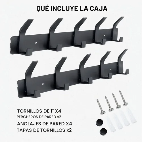 Vista 7 de Perchero montado en la pared, 5 ganchos para colgar abrigos, riel de metal resistente de doble gancho, perchero con ganchos, perchero de montaje