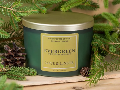 Vista 2 de Evergreen - Velas perfumadas de soja y cera de abejas de lujo, 16 onzas, velas en tarro grande para el hogar, Navidad e invierno