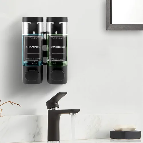 Vista 7 de Dispensador de champú y acondicionador, dispensador de jabón de ducha montado en la pared, 2 cámaras de 10.1 fl oz, dispensadores de jabón de manos
