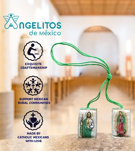 Vista 2 de Escapulario De San Judas Tadeo con la Virgen de Guadalupe Judas Apóstol con Nuestra Señora de Guadalupe, algodón, poliéster