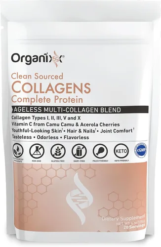 Vista 8 de Organixx - Polvo de péptidos de colágeno con vitamina C, tipos I, II, III, V, X de colágeno hidrolizado, para la salud del cabello, uñas, piel