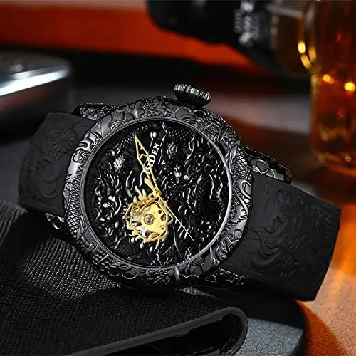 Vista 5 de Reloj automático para hombre, a la moda, grabado en 3D, impermeable, esfera grande, reloj deportivo, 50 mm