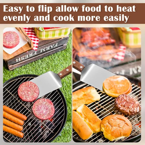 Vista 6 de 4 espátulas pequeñas para galletas de brownie, espátula de metal de acero inoxidable con mango de madera para postres, cortar y servir postres