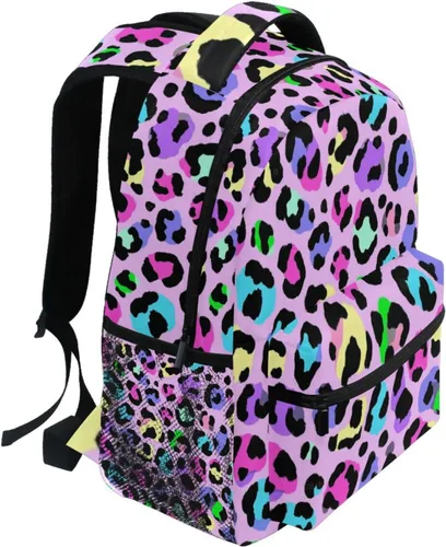 Vista 2 de Kcldeci Mochila escolar para niños pequeños, diseño de leopardo, leopardo, arcoíris, para niños, niñas, mochila escolar para libros de primaria A01