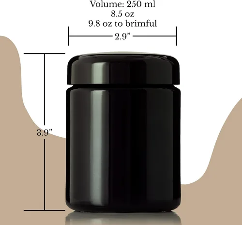Vista 4 de Tarro de vidrio ultravioleta negro con tapa, recipiente hermético a prueba de olores de 8 onzas, almacenamiento de hierbas de cuello ancho, ideal