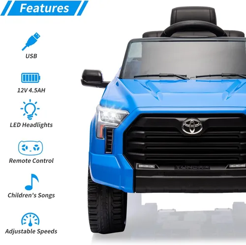 Vista 3 de Auto de paseo de 12 V para niños, camión Toyota con licencia, automóvil eléctrico a batería con música, luces LED, sistema de suspensión, puertas