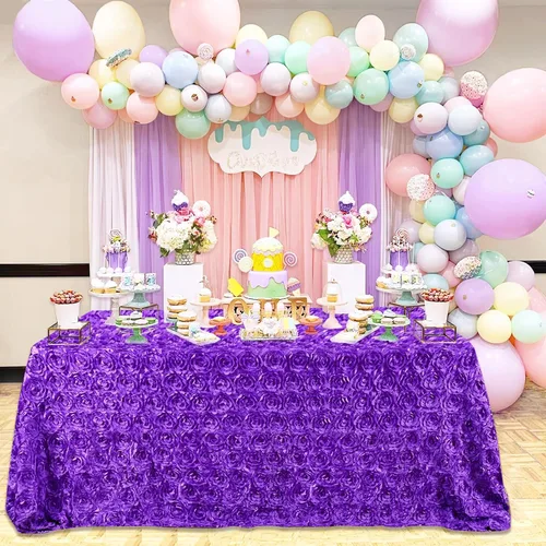 Vista 10 de QueenDream Mantel de roseta dorada de 90 x 132 pulgadas, mantel floral rústico para bodas, fiestas de cumpleaños, eventos y decoración